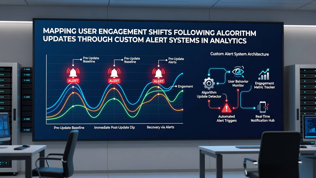Visualization of user segment engagement trends post-algorithm update with alert overlays